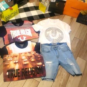 True Religion BUNDLE 3 men's T-shirts and 1 Express Blue jean shorts